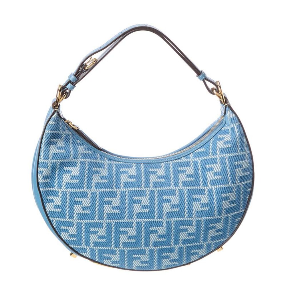Fendi Ff Monogram Leather & Jacquard Hobo Bag, Blue